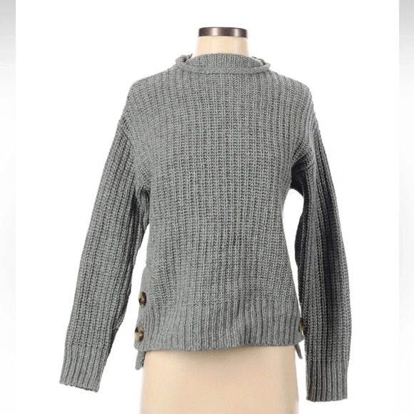 Madewell Grey Mockneck Side-Button Pullover Sweater Merino Wool Blend Size XXS - Picture 2 of 3